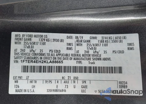 2019 Ford Ranger Xlt z USA, uszkodzony, nr VIN 1FTER4EH2KLA88665